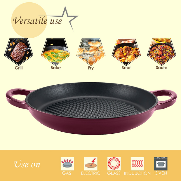 FifthSpark, Enameled Cast Iron Griddle Pan with thick surface - 32cm