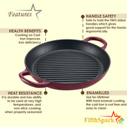 FifthSpark, Enameled Cast Iron Griddle Pan with thick surface - 32cm