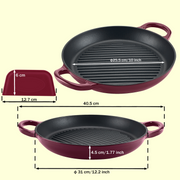 FifthSpark, Enameled Cast Iron Griddle Pan with thick surface - 32cm