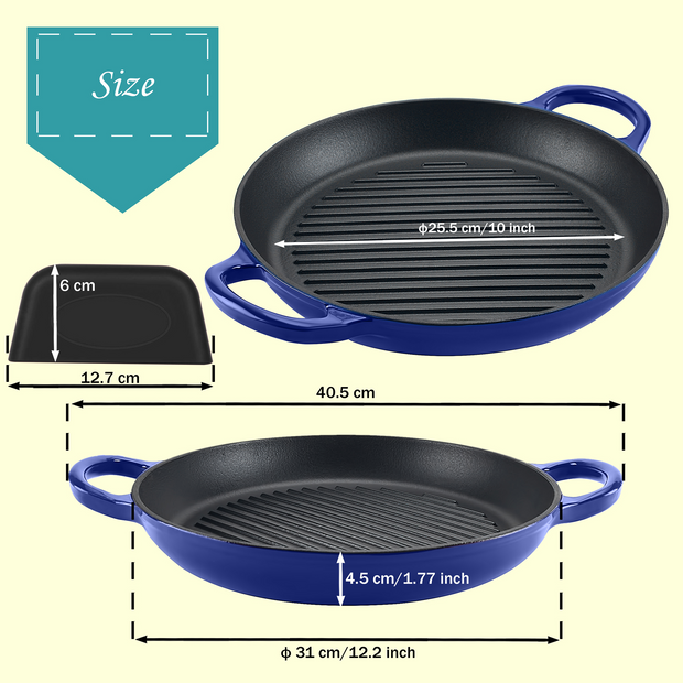 FifthSpark, Enameled Cast Iron Griddle Pan with thick surface - 32cm