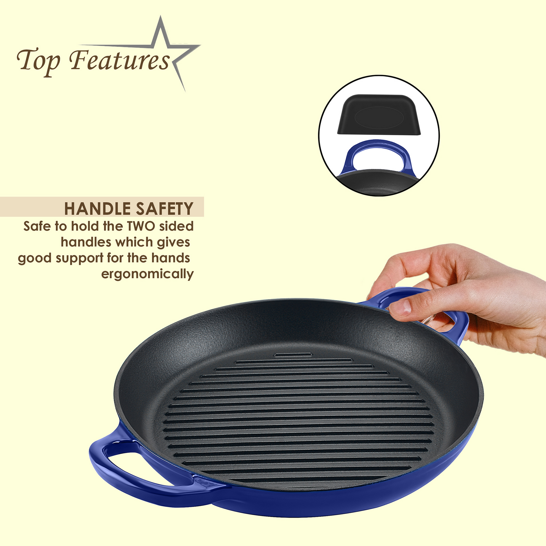 FifthSpark, Enameled Cast Iron Griddle Pan with thick surface - 32cm