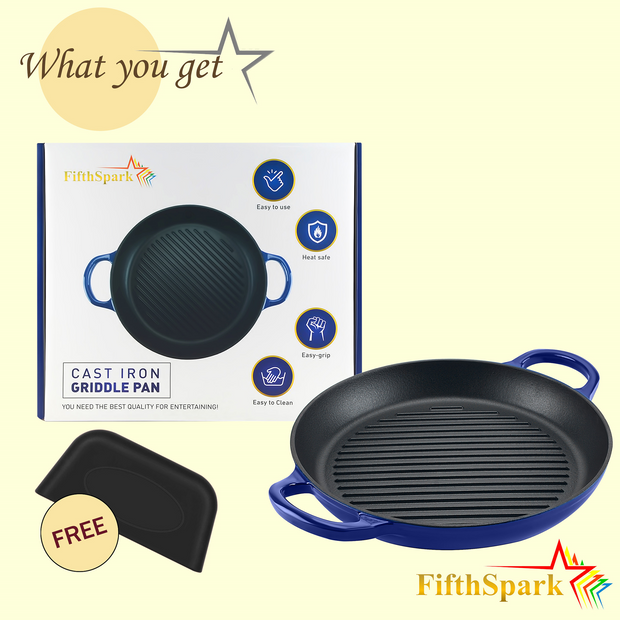 FifthSpark, Enameled Cast Iron Griddle Pan with thick surface - 32cm